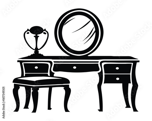 Vintage Dressing Table with Mirror and Stool - Vanity Furniture