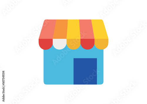 Modern storefront icon with colorful awning vector illustration