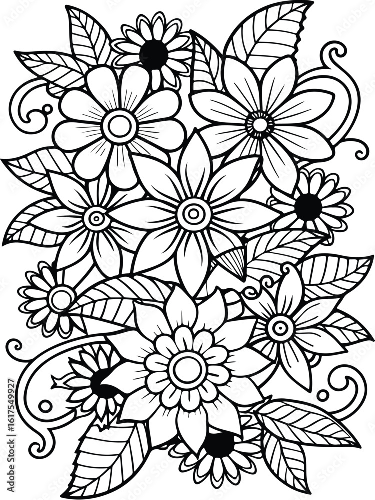 Fototapeta premium flowers coloring pages for adultes