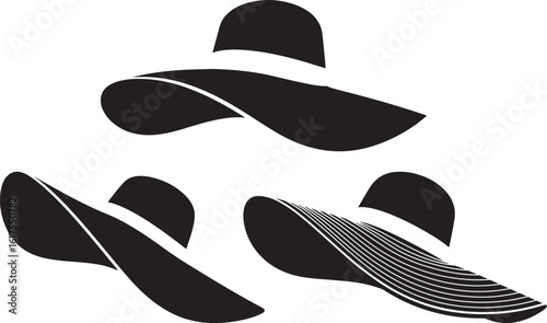 Three elegant wide brimmed hats silhouette