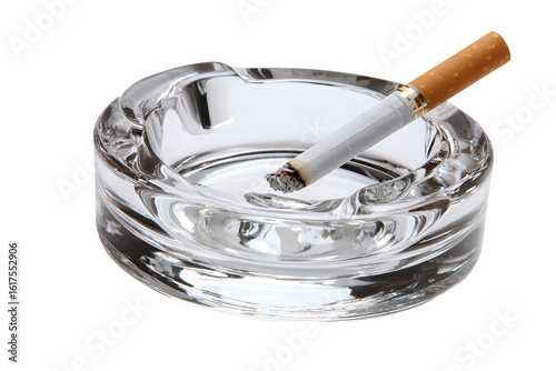 Cuadro en lienzo Burning cigarette in a glass ashtray