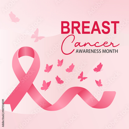Editable Breast Cancer Awareness Month Design with Pink Ribbon, Feminine Gradient Background Vector Illustration for October Campaign.