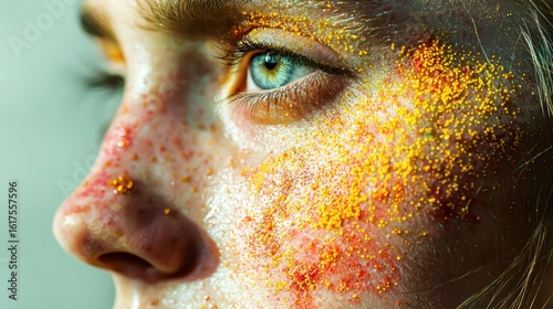 Contagious impetigo rash on cheek with red and yellow scabs