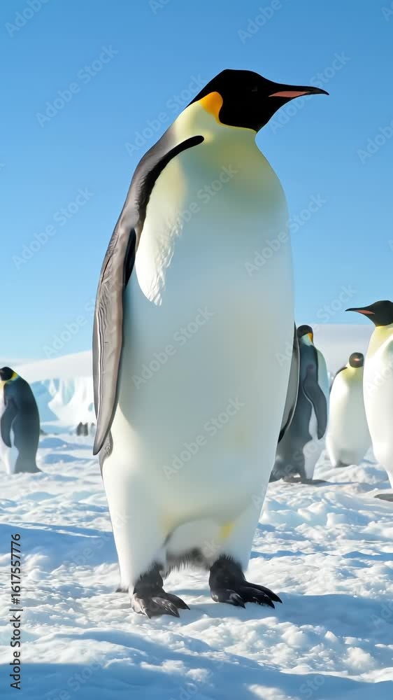 Emperor Penguin Standing Proudly in Antarctica Snowfield - Wildlife Scene
