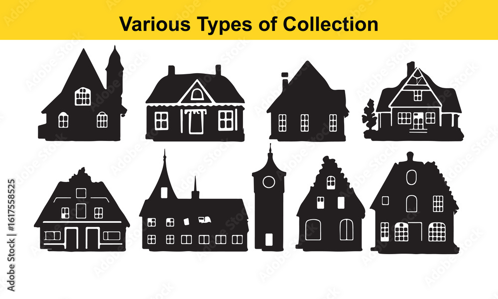 Naklejka premium Silhouette Collection: Various House Types in Black and White