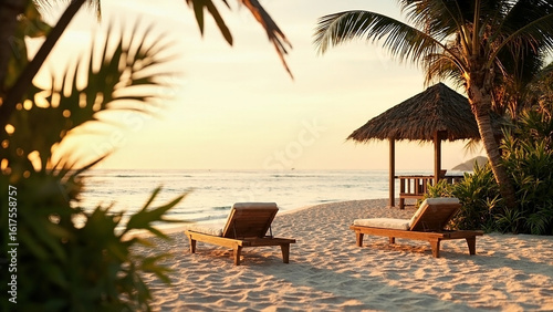 Palm-Fringed Beach at Golden Hour