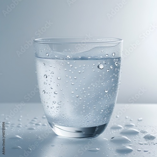 transparent glass filled to the brim with crystal-clear, icy cold water
