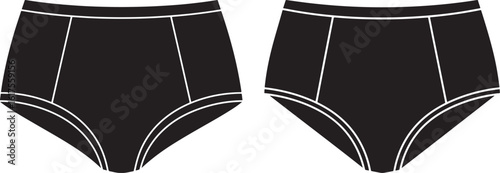 Two black high waisted briefs with white trim silhouette