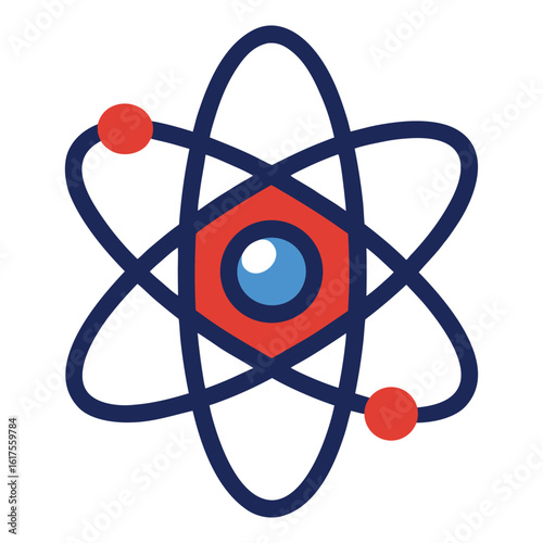 Stylized atom icon with orbiting electrons and nucleus