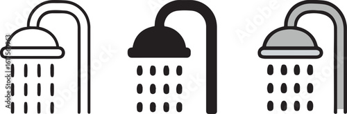 Showerhead Icon Collection – Outline, Solid & Gray Variants