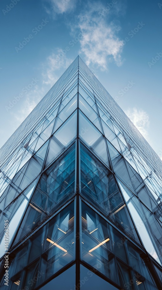 Obraz premium A modern office skyscraper building in glass with the blue sky 
