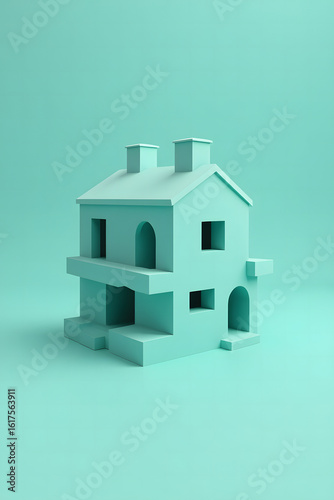 Playful Pastel House Model on a Minimalist Background
