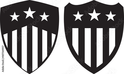Two identical american shield emblems with stars and stripes silhouette