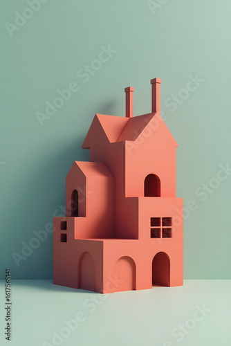 Playful Pastel House Model on a Minimalist Background