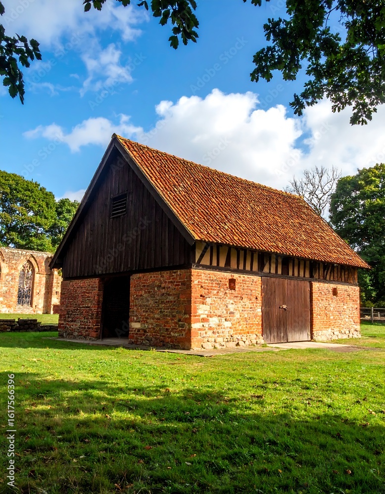 Obraz premium Historic wooden barn in a park
