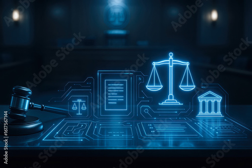 Legal technology integrates cyber law and artificial intelligence to enhance justice systems with advanced digital tools and secure data management in courtrooms