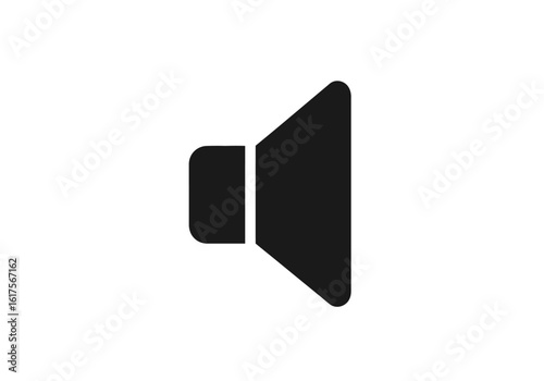 Minimalist black speaker icon for audio and volume control. Flat vector graphic symbol for sound, isolated on a white background.