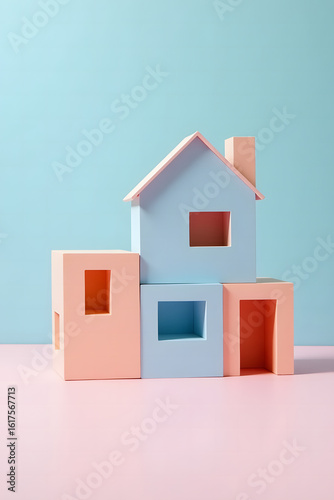 Playful Pastel House Model on a Minimalist Background