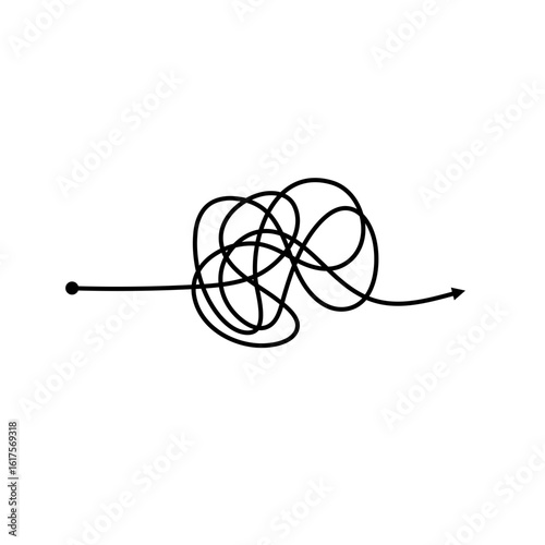 Messy arrow lines icon. Problem solving and business solutions idea. Hand drawn scribble chaos lines