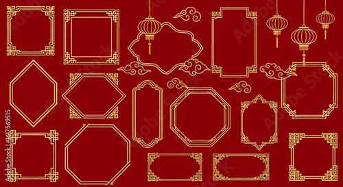 Collection of Gold Chinese Decorative Frames and Ornaments