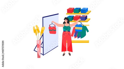 Woman Shopping for Clothes in a Stylish Boutique Illustration