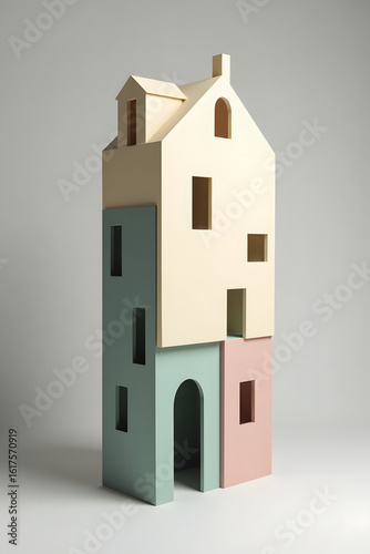 Playful Pastel House Model on a Minimalist Background