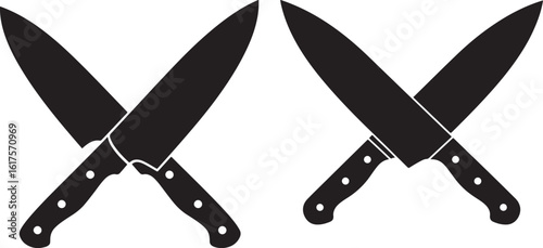 Two crossed chef knives silhouette on white background