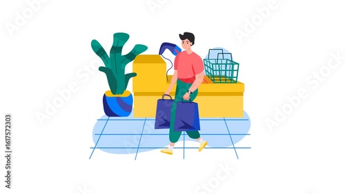 Young Man Shopping With Bags in a Retail Store Setting