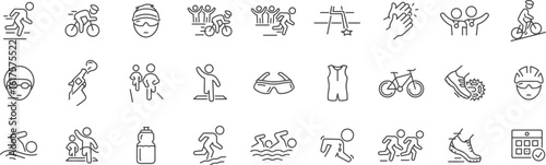 Sports and Outdoor Activity Vector Icons – Swimming, Running, Yoga, Biking, Hiking, Skating, Exercise, Physical Fitness, Workout, Adventure, Play, Healthy Life, Competition, Active Lifestyle, Cardio, 