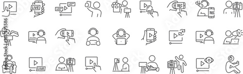 Remote Work and Online Communication Icon Set – Laptop, Team, Video Call, Webinar, Conference, Digital Work, Home Office, Online Class, Internet, Remote Job, Meeting, Talk, Virtual Team, Tech Work, Le
