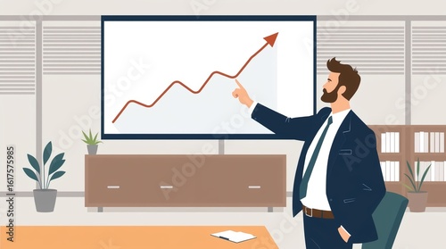 Businessman Analyzing Growth Chart – Flat Illustration
