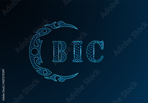 Low poly letter logo BIC design. BIC letter logo low poly vector design on blue color gradient background. BIC logo low poly design