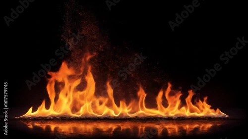 Loopable wall fire, The mesmerizing flames dancing in a dark background.