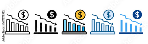 Asset Depreciation Icon Set Multiple Style