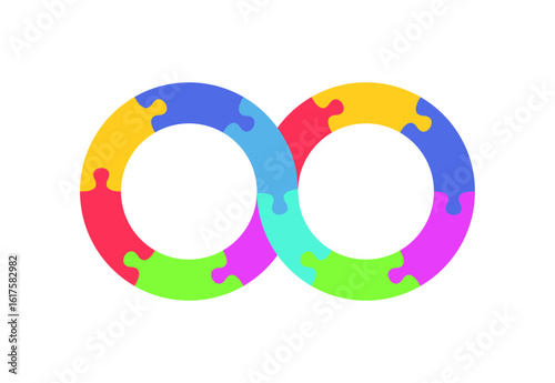 Infinity symbol colorful puzzle design. Vector isolated on white background.	