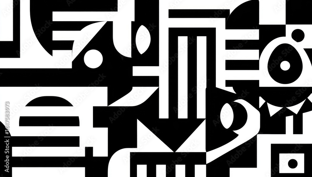 Obraz premium Abstract black and white geometric shapes overlapping