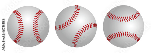 A set of three classic baseballs with red stitching displayed on a white background.