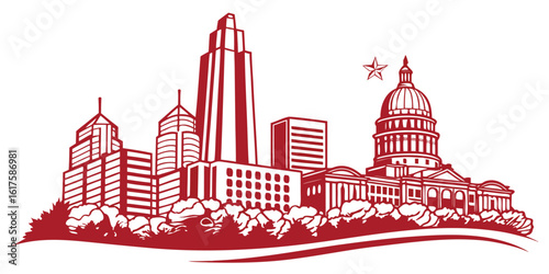 Vector Silhouette of Austin Skyline with Famous Buildings and Towers