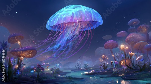 A jellyfish floating in a pond