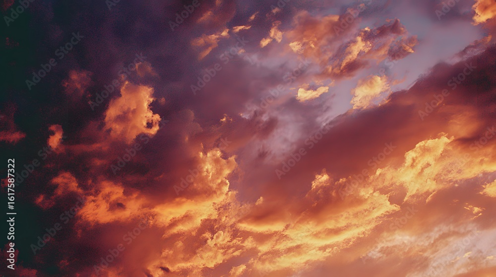 Fototapeta premium Dramatic clouds ablaze with sunset hues.