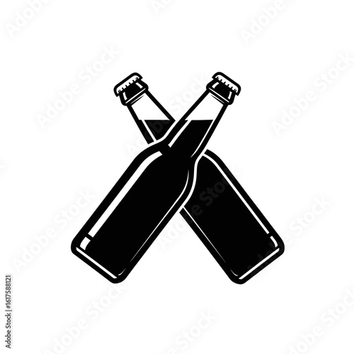 Vector art of two beer bottles are crossed, isolated on white background