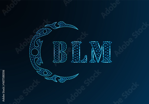 Low poly letter logo BLM design. BLM letter logo low poly vector design on blue color gradient background. BLM logo low poly design