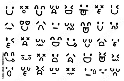 手書きの顔文字・表情のベクターイラストセット 手描き