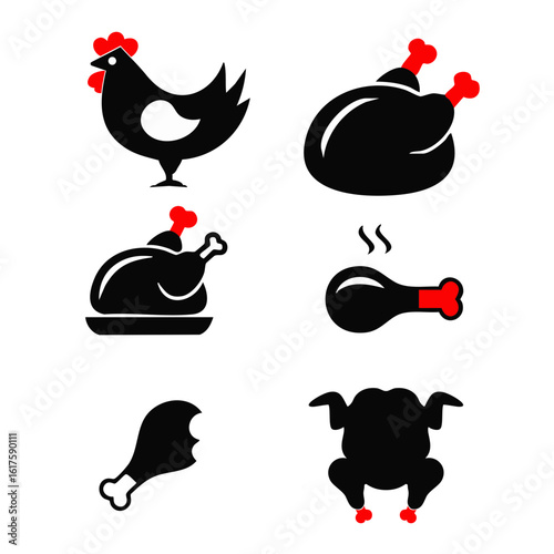 Minimalist Chicken and Drumstick Icons – Vector Set

