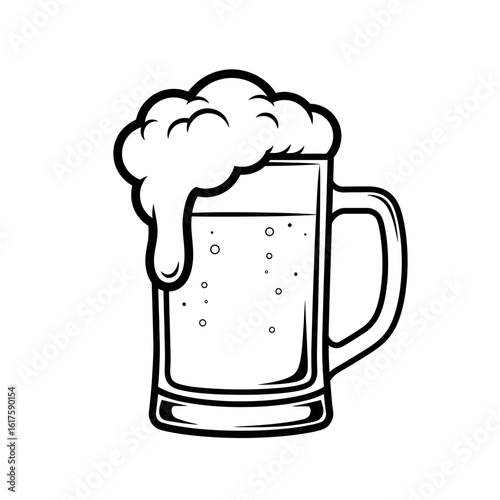 Vector art of a frothy beer mug with overflowing foam isolated on white background