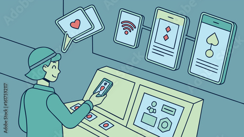 Man on computer with money at his desk, symbolizing online business and financial technology