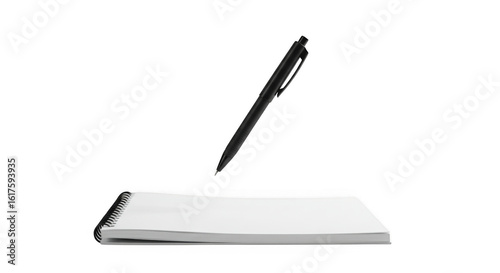 Black Pen Hovering Over Blank Notebook PNG for Creative Writing and Note Taking PNG