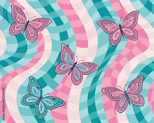 seamless floral pattern with colourful butterflies