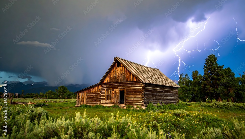 Historic log cabin in a storm Historic log cabin in a storm
