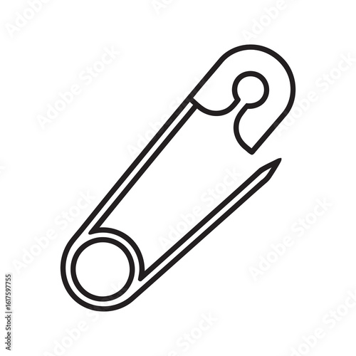 Safety pin icon for tailoring and fashion accessory representing craft supply and clothing fastener for design and household item collection line vector stroke